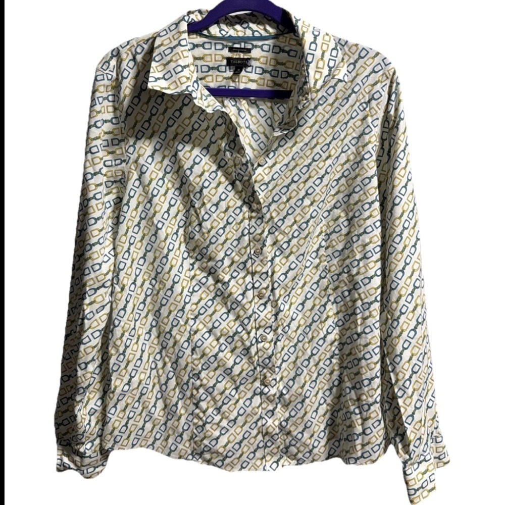 Talbots Size 16 Buckle Print Button Down Shirt Wrinkle Resistant Long Sleeves